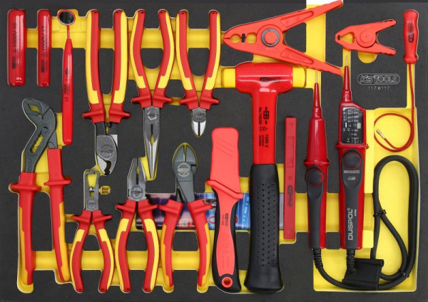 KS Tools Jeu de pinces ERGOTORQUE VDE dans insert en mousse, 17 pièces, 117.6117
