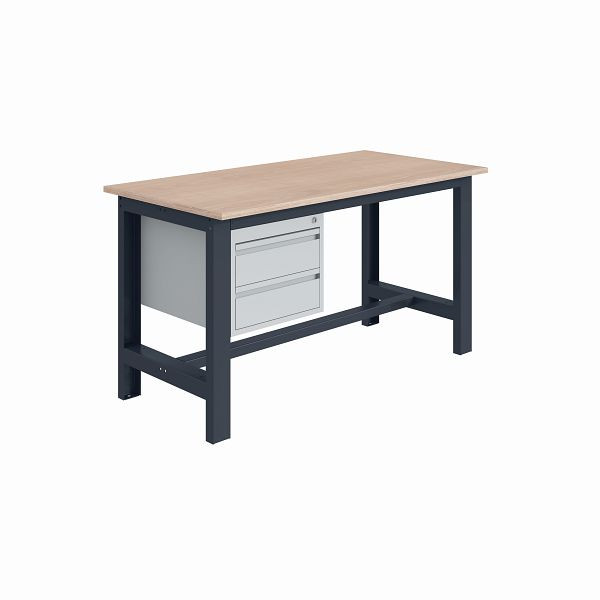 Etabli SOFAME SI, L 1200 x P 750 x H 840 mm, plan de travail multiplex 40 mm avec piètement 2 tiroirs H150 mm, bleu ciel RAL 5015, W010010671BI