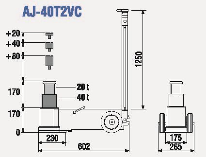 Cric hydraulique pneumatique à 2 étages TDL hauteur 17 cm AJ-40T2VC