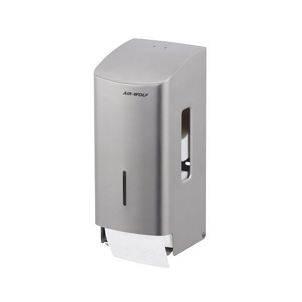 Distributeur de papier toilette Air Wolf pour 2 rouleaux ménagers, série Alpha, H x L x P : 277 x 119 x 130 mm, acier inoxydable brossé, 60-101