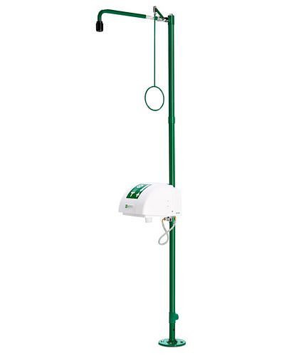 Douche de corps B-SAFETY avec douchette pour les yeux avec bac collecteur et couvercle, vert, montage au sol, BR 838085/75 l, 305282