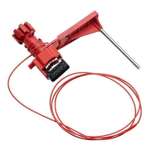 DENIOS Grand robinet d'arrêt universel avec câble en nylon et bras de blocage, épaisseur maximale du levier 27,94 mm, 308974