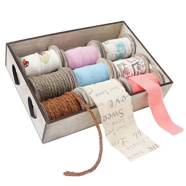 Ruban de boîte décorative Mendler, boîte de ruban de cordon décoratif de ruban cadeau, 9 rouleaux, 51916