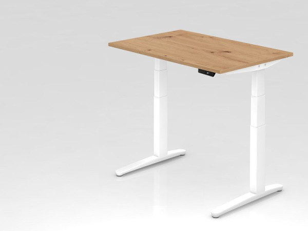 Bureau Hammerbacher XBHM12, 120 x 80 cm, plateau : chêne noueux, épaisseur 25 mm, chant épais en ABS, forme rectangulaire, blanc, VXBHM12/R/WW