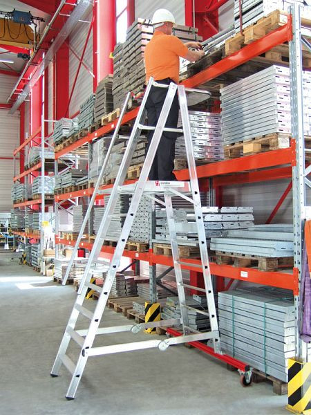 Escabeau en aluminium Euroline mobile, pliable, longueur: 4,58 m, 3277714
