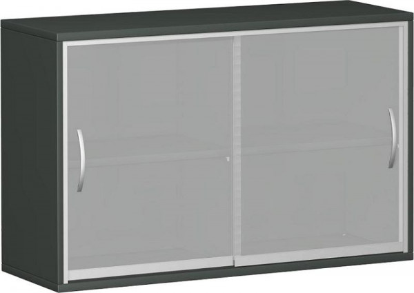 Armoire à portes coulissantes geramöbel avec portes coulissantes en verre satiné, avec panneau central, 2 étagères décoratives, 1200x425x768, graphite, N-10SG212-G