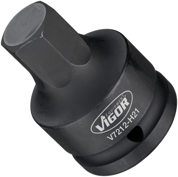 Embout de tournevis pour clé à chocs VIGOR, carré creux 20 mm (3/4"), profil hexagonal intérieur, 21 mm, V7212-H21