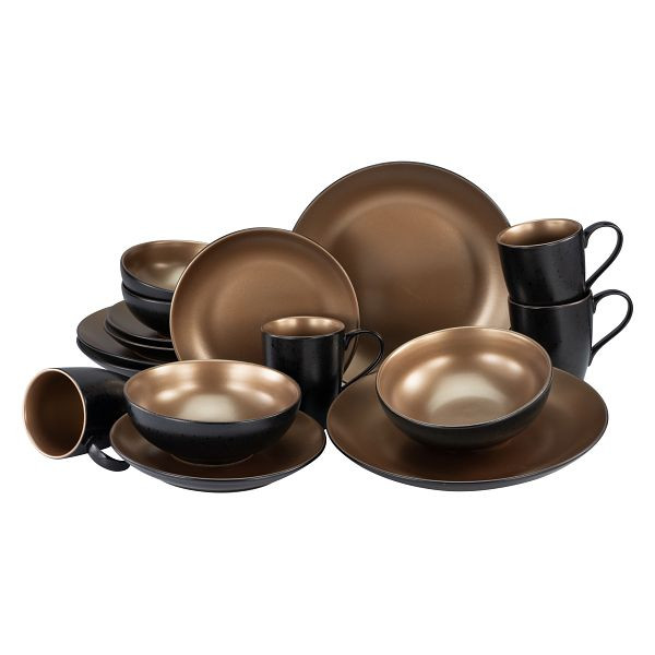 CreaTable service combiné Glamour Gold 16 pièces, noir/or, 23598
