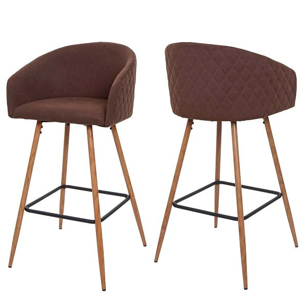 Mendler Lot de 2 tabourets de bar HWC-D72, tabouret de bar tabouret de bar tabouret de cuisine avec dossier, métal aspect bois, tissu/textile, marron, 98763