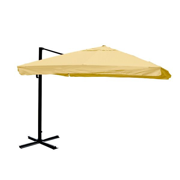 Mendler gastronomy parapluie feu tricolore HWC-A96, 3,5x3,5m (Ø4,95m) polyester/aluminium 25kg, rabat, crème sans support, rotatif, 134320+122472