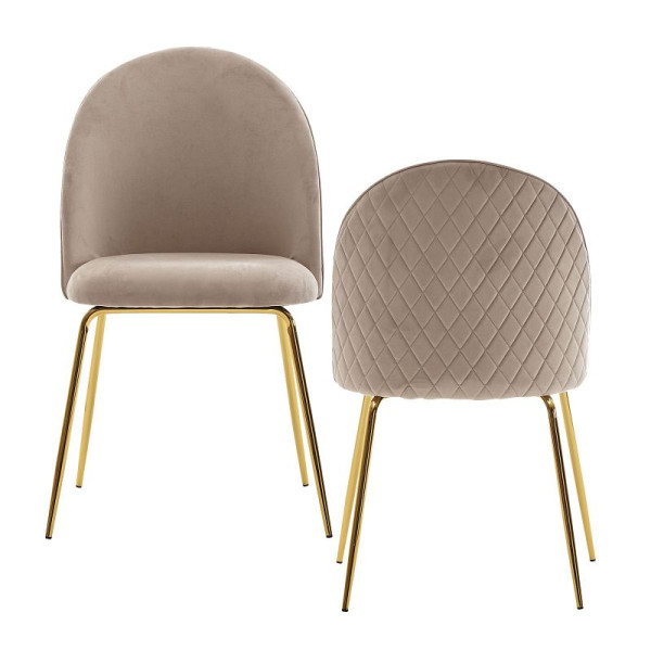 Wohnling Design Lot de 2 chaises de salle à manger en velours beige rembourré, chaise de cuisine en tissu avec pieds dorés, chaise coque scandinave, WL6.402