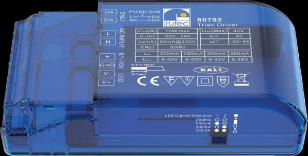 rutec Projekt DALI / Push / Triac / Actionneur variateur 1 - 10V 220 - 240V 200/250/300 / 350mA 10W, PHZ792