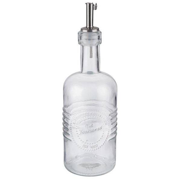 Bouteille de vinaigre et d'huile APS, Ø 7 cm, hauteur : 22 cm, 350 ml, récipient en verre, verseur avec couvercle en acier inoxydable, silicone, -OLD FASHIONED-, 40511