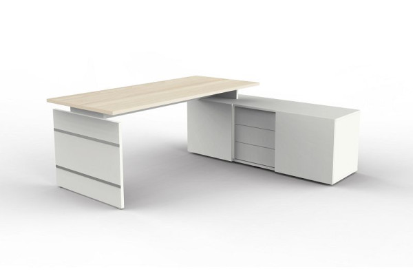 Poste de travail complet Kerkmann, forme 4, L 1800 mm x P 800 mm x H 740 mm, couleur : blanc/érable, 11447150
