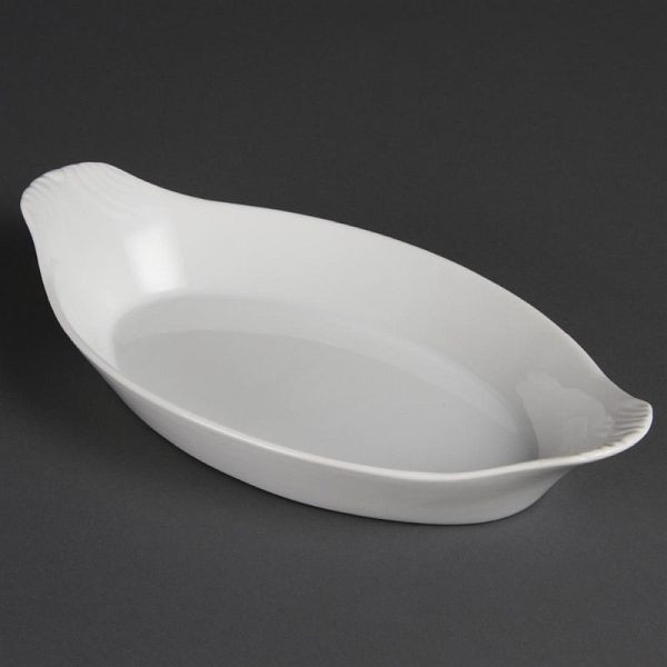 Bols à gratin ovales OLYMPIA Whiteware blanc 28,9 x 16,6 cm, UV: 6 pièces, L411