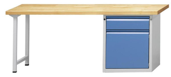 Établi combiné ANKE; 2000x700 mm; RAL 7035/5012; Armoire de socle droite 625x640x800 mm, 1 tiroir 170 mm; 1 porte 510 mm