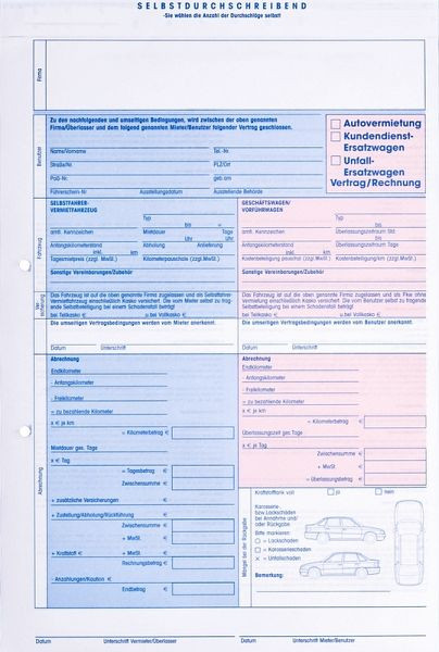 Formulaire Eichner "Contrat de location et facture pour les conducteurs autonomes", UE : 25 pièces, 9036-00163