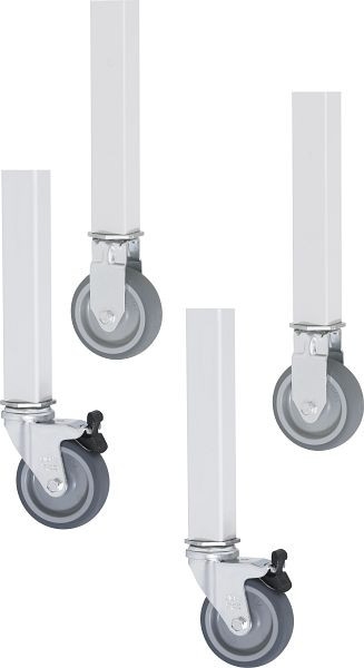 Jeu de roulettes pour table de travail RAU série Jerry, 2 roulettes fixes et 4 roulettes pivotantes avec freins, 09-RS75EP-4LF-2B