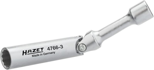 Clé à bougie Hazet, carré creux 10 mm (3/8 pouce), profil extérieur à double hexagone, 14 mm, longueur totale : 154 mm, 4766-3