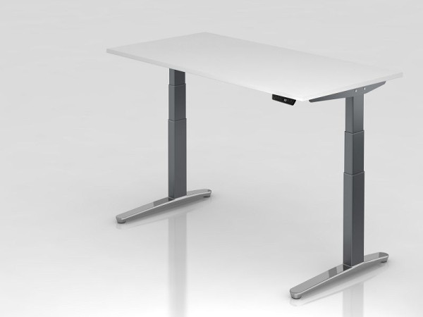 Bureau assis-debout électrique Hammerbacher 160x80cm blanc/graphite, poli, forme rectangulaire, VXBHM16/W/GC