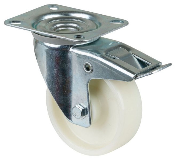 Rouleau de transport BS rollers avec frein, largeur 35 mm, Ø100 mm, jusqu'à 125 kg, bande de roulement/corps de roue plastique, roulement à rouleaux, lot de 4, L420.B10.100