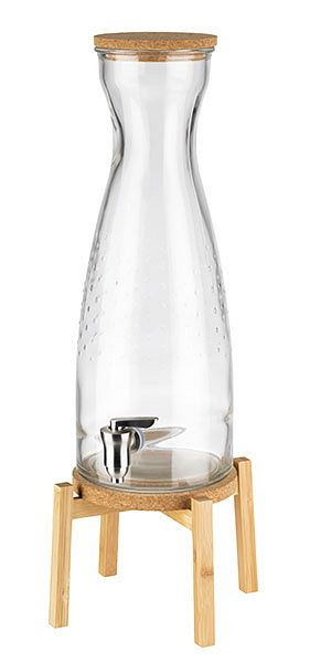Distributeur de boissons APS -FRESH WOOD-, 23 x 23 cm, hauteur : 56,5 cm, récipient en verre, robinet en acier inoxydable, couvercle en liège, 10430