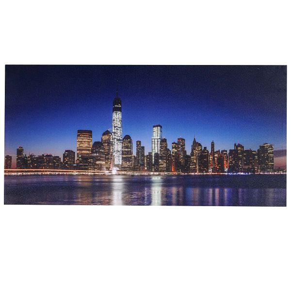 Mendler Tableau LED, tableau sur toile illuminé tableau mural, minuteur, 100x50cm One World Trade Center, scintillant, 36625