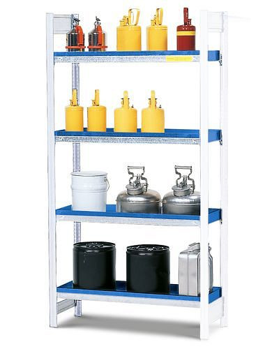 Rack pour substances dangereuses DENIOS GRW 1040 pour substances polluantes pour l'eau, 4 plateaux en acier galvanisé, panneau d'extension, 199-567