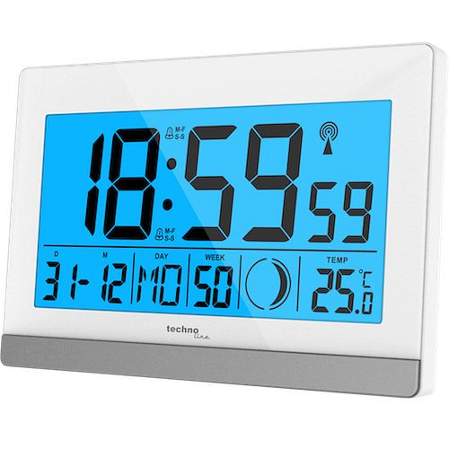 Réveil radio-piloté Technoline, horloge radio-pilotée DCF-77 avec possibilité de réglage manuel, dimensions : 144 x 96 x 38 mm, WS 8056