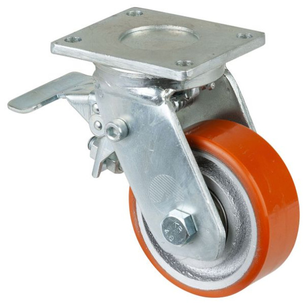 Roulettes BS Roulette robuste avec roue/blocage, largeur 38 mm, Ø100 mm, jusqu'à 295 kg, polyuréthane coulé 95 Shore A, corps coulé, roulements à billes, RR120.C10.100