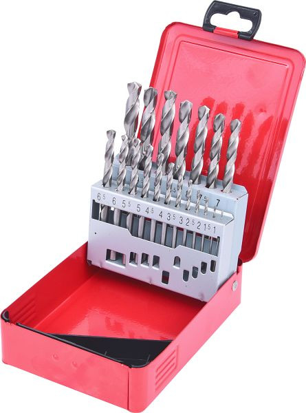 KS Tools Jeu de forets hélicoïdaux HSS-G, cassette en tôle d'acier, 19 pièces 1-10 mm, 330.2610