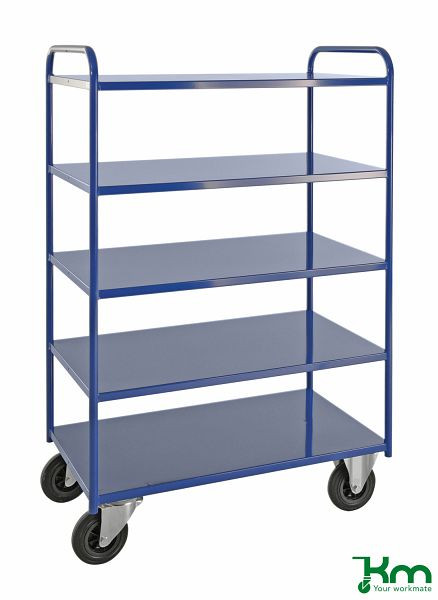 Chariot Kongamek à 5 étagères, entièrement soudé, 955x550x1490mm, bleu, 2 roulettes fixes 2 roulettes pivotantes avec freins, KM4150-BB