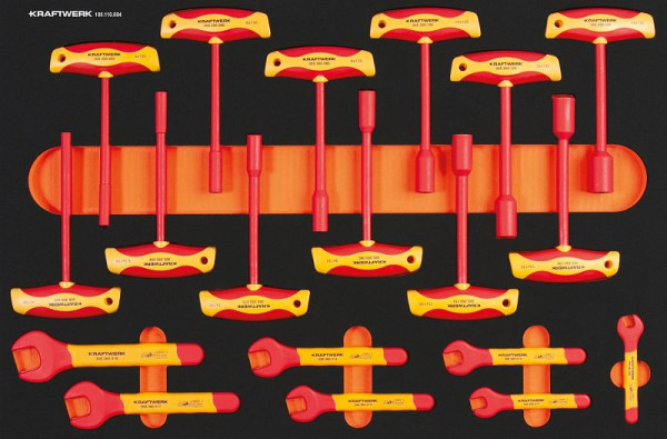 Embout Kraftwerk VDE avec clé à fourche/manche en T, six pans mâle, 19 pièces, 105.110.004