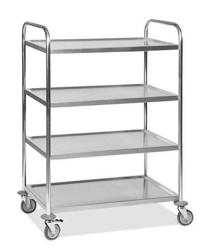 Chariot à étagères Kongamek inox KM, 4 niveaux, 100 kg, LxlxH 910x590x1260 mm, 4 roulettes pivotantes, frein, 255364