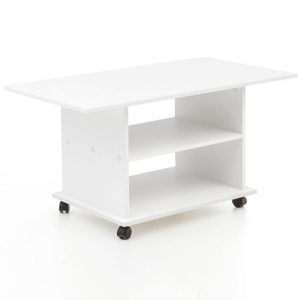 Table basse Wohnling Design 95 x 51 x 54,5 cm blanche rotative avec roulettes, WL5.738