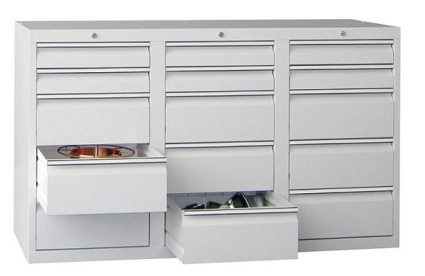 Guide coulissant pour armoire à tiroirs Pavoy, 900/1500/500, serrure à cylindre, 3 rangées, 6x100, 9x200, 43446-150-003-512300