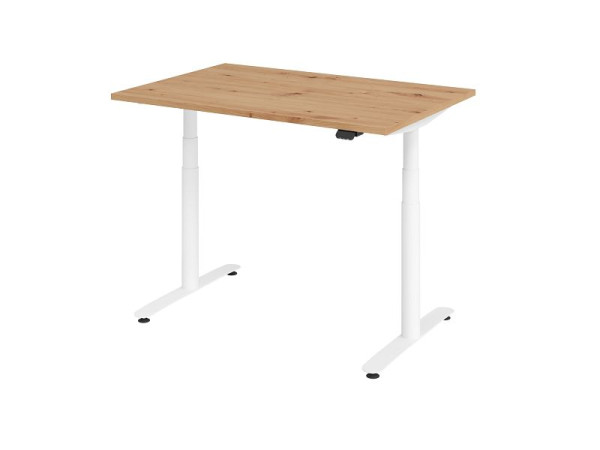 Bureau assis-debout électrique Hammerbacher 120x80cm chêne noueux/blanc, VXDLR12/R/W