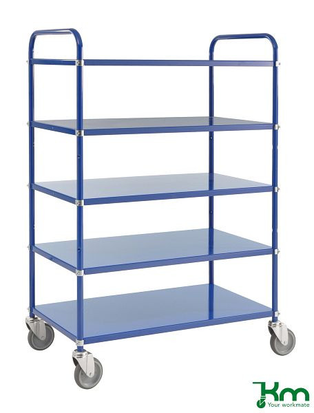 Chariot Kongamek Light Shelf, 4 roulettes pivotantes, 2 avec freins, bleu, 5 étagères, KM4124-BB