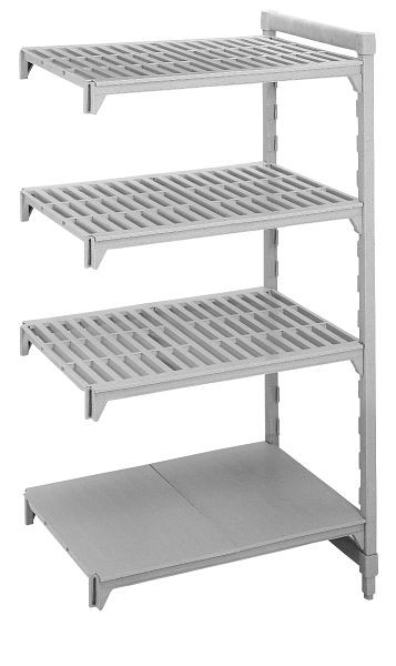 Cambro Camshelving® Premium, unité complémentaire, 3 étagères à fentes et 1 étagère fixe, 200 kg par étagère, 50x163,5x170 cm, MPA51617VS4PKG490