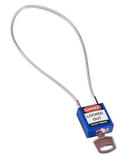 Serrure de sécurité compacte Brady, clé à division différente, avec support de câble 400 mm, bleu, 244336