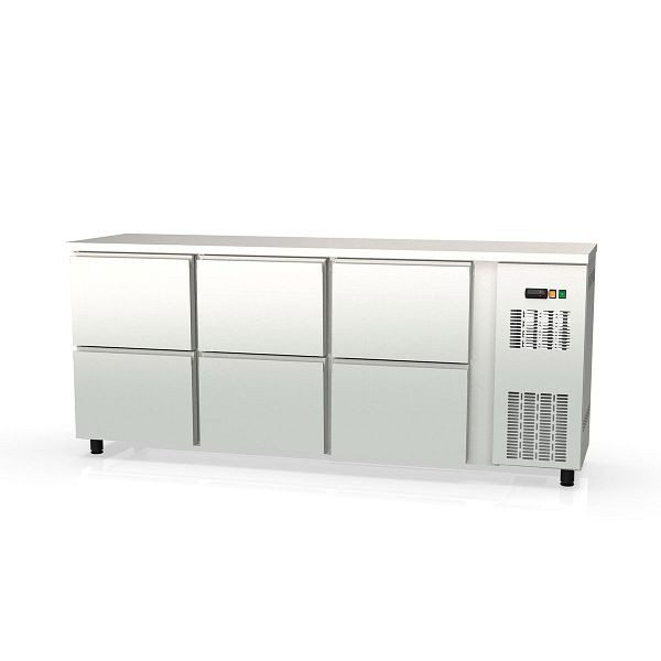 Table réfrigérée bar Vaiotec TOPLINE 530 acier inoxydable / 6 tiroirs, 202,5x53x85 cm, 11435