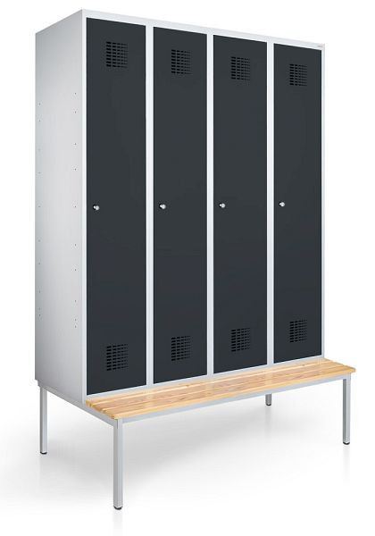 KEMMLIT casier 4 compartiments 30cm avec banc, gris anthracite 7016, serrure à cylindre, 100124