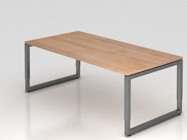 Bureau Hammerbacher O-foot carré 200x100cm noyer/graphite, forme rectangulaire avec plateau flottant, VRS2E/N/G