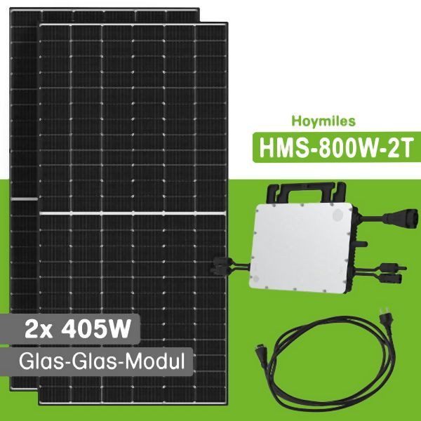 Centrale électrique de balcon Offgridtec 810W Hoymiles HM-800 avec 2 modules en verre bifacial de 405W DTU, 4-01-017705
