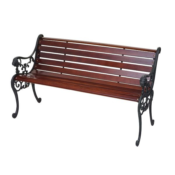 Banc de jardin Mendler HWC-F98, banc banc de parc banc en bois, bois de fonte 2 places 125cm 20kg, marron, 70700