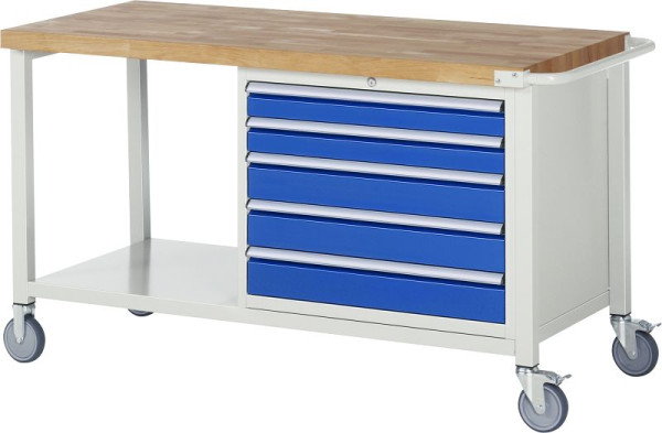 Etabli mobile RAU 8000 - modèle 8271, L1500 x P700 x H880-1080 mm, conteneur de sous-structure à droite, 5x tiroirs : 2xH90, 3xH120 mm, 05-8271A6-157B4H.11