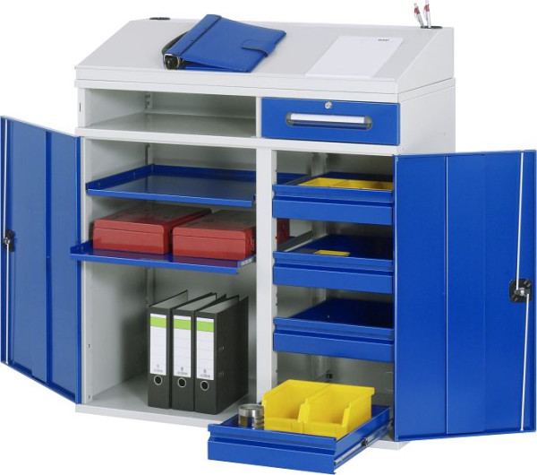 Bureau debout avec armoire latérale RAU - modèle 06, L1100xP520xH1110/1220mm, support central pour diviser la largeur d'installation, 07-1100T-M06.11