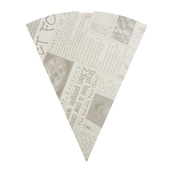 Cône de frites biodégradable Colpac avec motif papier journal, UE : 1000 pièces, CE230