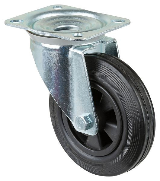 Rouleau de transport BS rollers, largeur de roue 40 mm, roue Ø 160 mm, capacité de charge 135 kg, caoutchouc noir, roulement à rouleaux, plaque, lot de 2, L400.B45.160