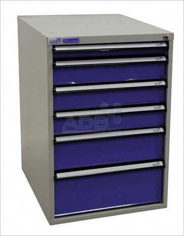 Caisson à tiroirs ADB avec six tiroirs, dimensions extérieures du corps HxLxP : 800x535x700 mm, corps : bleu clair, 52516